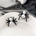 Sterling Silver Spider Ear Stud 1 Pair - Black & White - One Size
