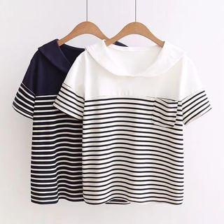Striped Short-sleeve Collared T-shirt