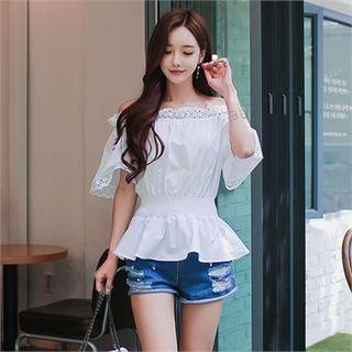 Off-shoulder Eyelet Lace-trim Top