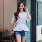 Off-shoulder Eyelet Lace-trim Top