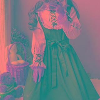 Frill Trim Long-sleeve A-line Dress / Headpiece