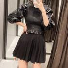 Puff-sleeve Faux Leather Top