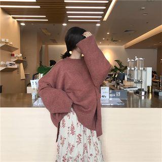 Mock Neck Plain Sweater / Floral Midi A-line Skirt