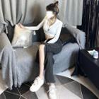 Long-sleeve Crop Polo Shirt / Wide Leg Pants