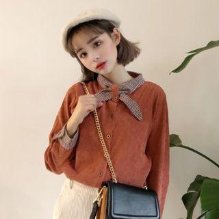 Neckerchief Accent Corduroy Blouse
