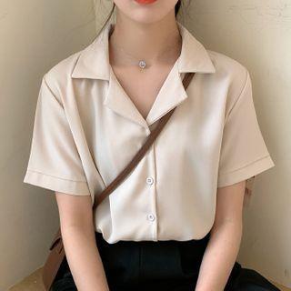 Short-sleeve Open Collar Chiffon Shirt