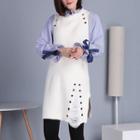 Striped Panel Distressed Knit Long Sleeve Dress