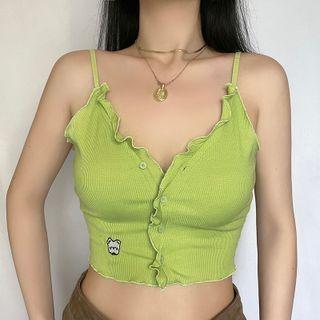 Dog Embroidered Cropped Camisole Top