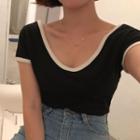 Color Block Short-sleeve T-shirt Black - One Size