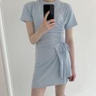 Short-sleeve Color-block Drawstring T-shirt Dress