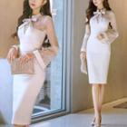 Tie-back Lace Long-sleeve Dress