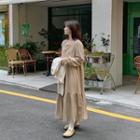 Square-neck Corduroy Long Tiered Dress