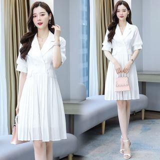 Elbow-sleeve Pleated A-line Blazer Dress