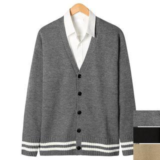 Couple Striped-hem V-neck Cardigan