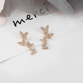Butterfly Rhinestone Earring 1 Pair - E2711 - 1gold - One Size