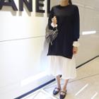 Contrast-trim Layered-hem Pullover Dress Black - One Size