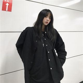 Plain Long Shirt Shirt - Black - One Size