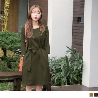 3/4 Sleeve Tie-waist A-line Dress