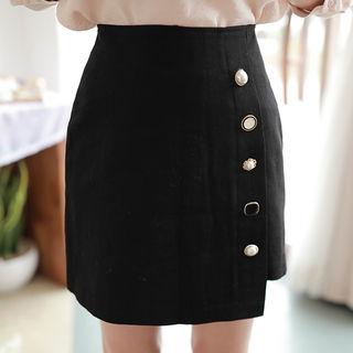 Button-trim Asymmetric Wrap Miniskirt