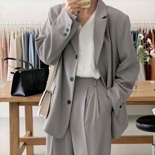 Plain Single-breasted Blazer / Wide-leg Dress Pants