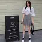 Short-sleeve Fish Embroidered T-shirt / Pleated A-line Skirt