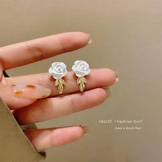 Rose Alloy Earring 1 Pair - E5062 - Gold & White - One Size