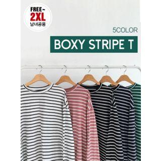 Couple Crew-neck Stripe Colored T-shirt