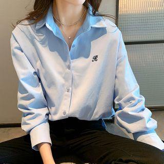 Long-sleeve Lettering Embroidered Shirt