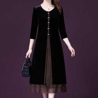 Velvet 3/4-sleeve Midi A-line Dress