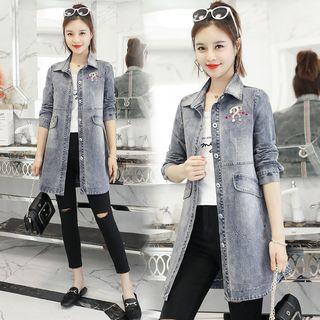 Embroidered Buttoned Denim Coat