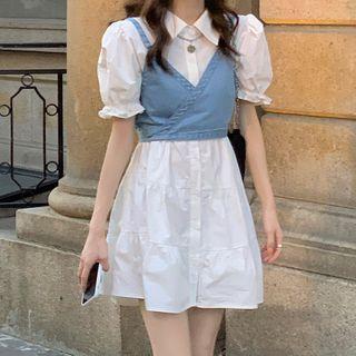 Puff-sleeve Shirt Dress / Spaghetti Strap Denim Top
