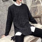 Cut Out Cable-knit Sweater Dark Gray - One Size