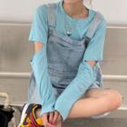 Long-sleeve Cutout T-shirt / Denim Dungaree Shorts
