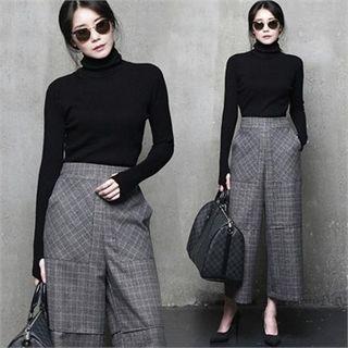 Glen-plaid Wide-leg Pants