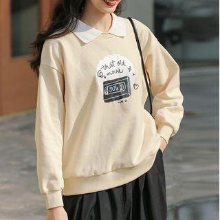 Mock Two-piece Numbering Sweatshirt Almond - One Size
