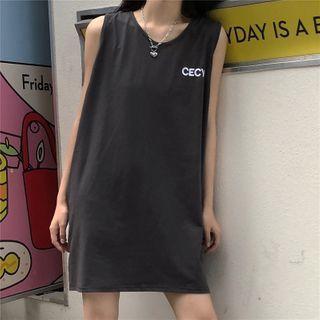 Lettering Embroidered Mini Tank Dress