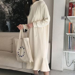 Hooded Ruffle-hem Long Pullover Dress