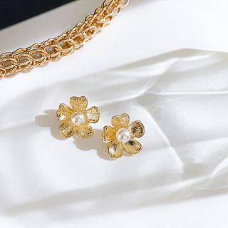 Faux Pearl Flower Earring 1 Pair - Gold - One Size