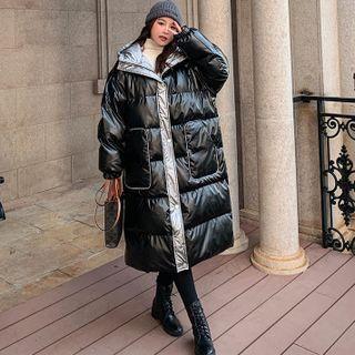 Hooded Wet-look Padded Coat