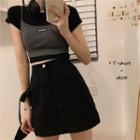 Short-sleeve T-shirt / Mini A-line Skirt / Spaghetti Strap Top