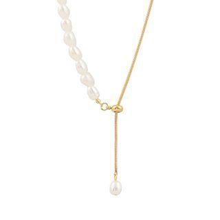 Freshwater Pearl Pendant Stainless Steel Necklace Necklace - Freshwater Pearl - Gold - One Size