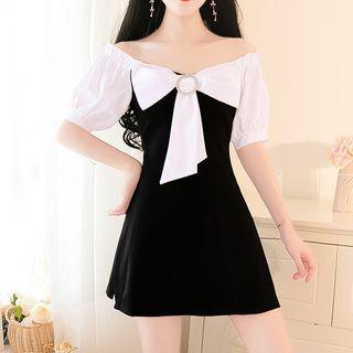 Short-sleeve Two Tone A-line Dress / Shorts