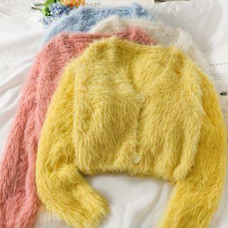 Cropped Two-button Furry Cardigan In 5 Colors