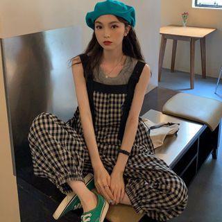 Plaid Jumper Pants Gingham - Black & White - One Size