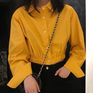 Long-sleeve Plain Cropped Shirt
