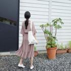3/4-sleeve Gathered-waist Ruffle Frill-trim Long Dress