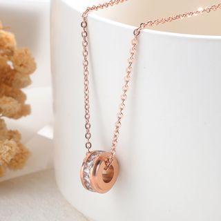 Stainless Steel Rhinestone Pendant Necklace 1461 - Rose Gold - One Size
