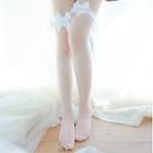 Bow-accent Lace Trim Over-knee Stockings