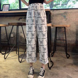 Butterfly Print Wide Leg Pants