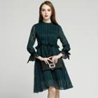 Ruffle Trim Striped A-line Dress